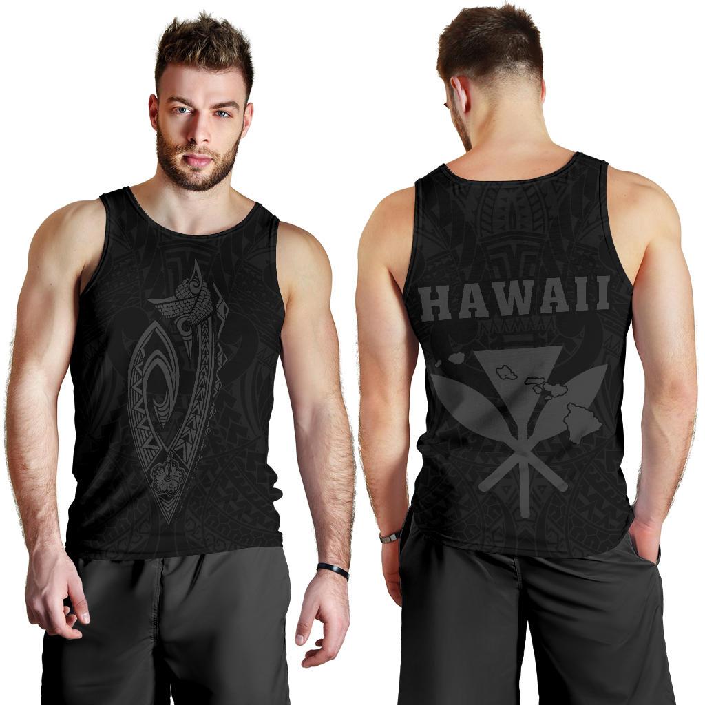 Hawaii Kakau Makau Fish Hook Kanaka Map Men's Tank Top Polynesian - Grey Grey - Polynesian Pride