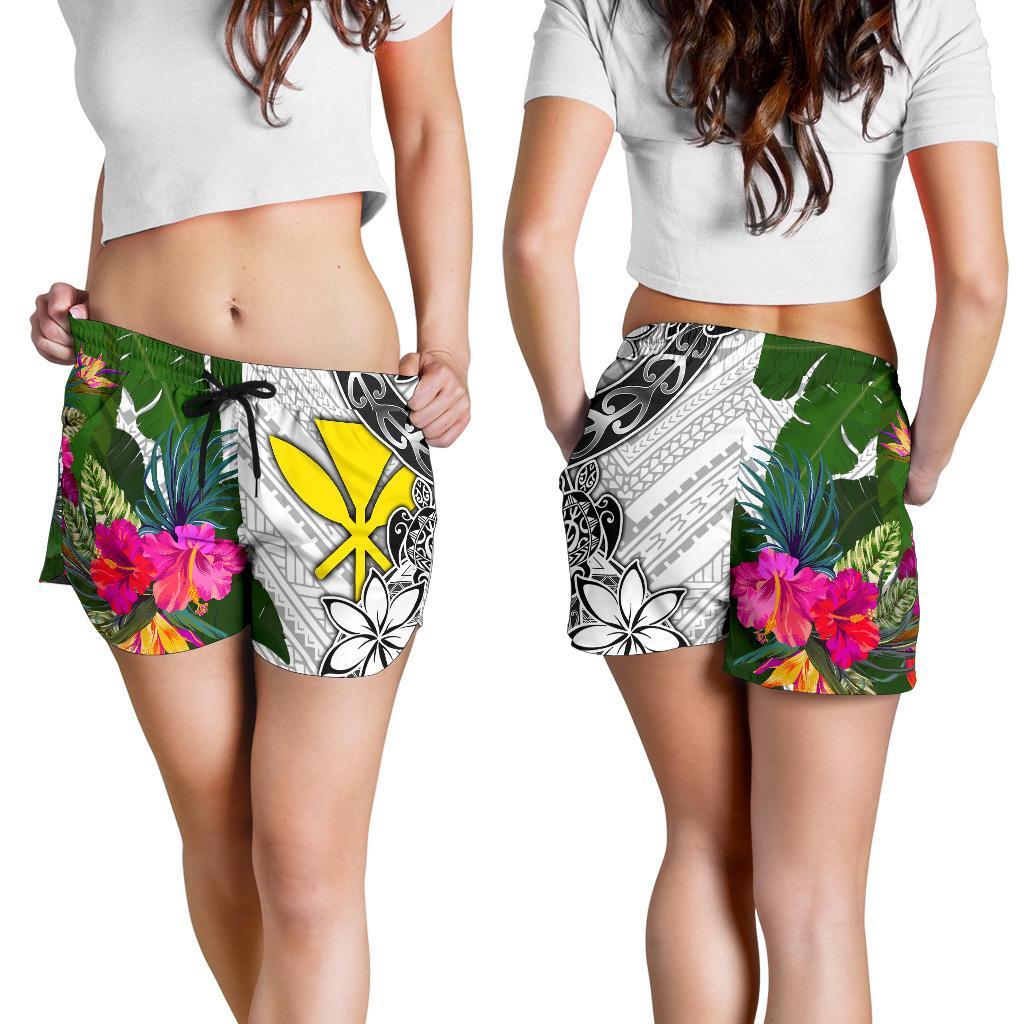 Hawaii Women's Short White - Turtle Plumeria Banana Leaf - Polynesian Pride