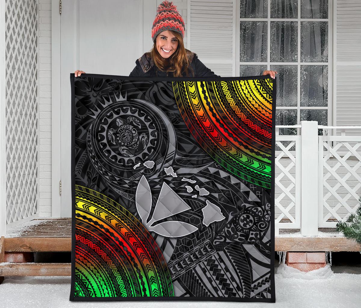 Hawaii Polynesian Premium Quilt - Kanaka Maoli Hawaiian Map - Polynesian Pride