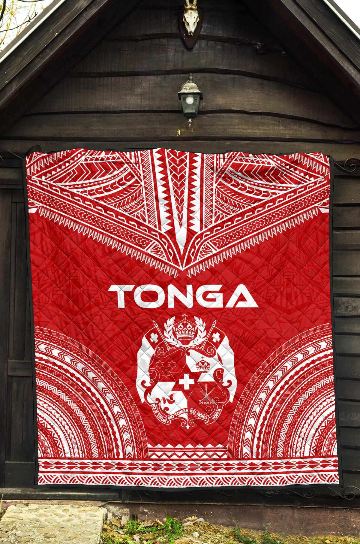 Tonga Premium Quilt - Tonga Coat Of Arms Polynesian Chief Red Version - Polynesian Pride