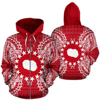 Cook Islands Polynesian All Over Zip up Hoodie Map Red White Unisex Red - Polynesian Pride