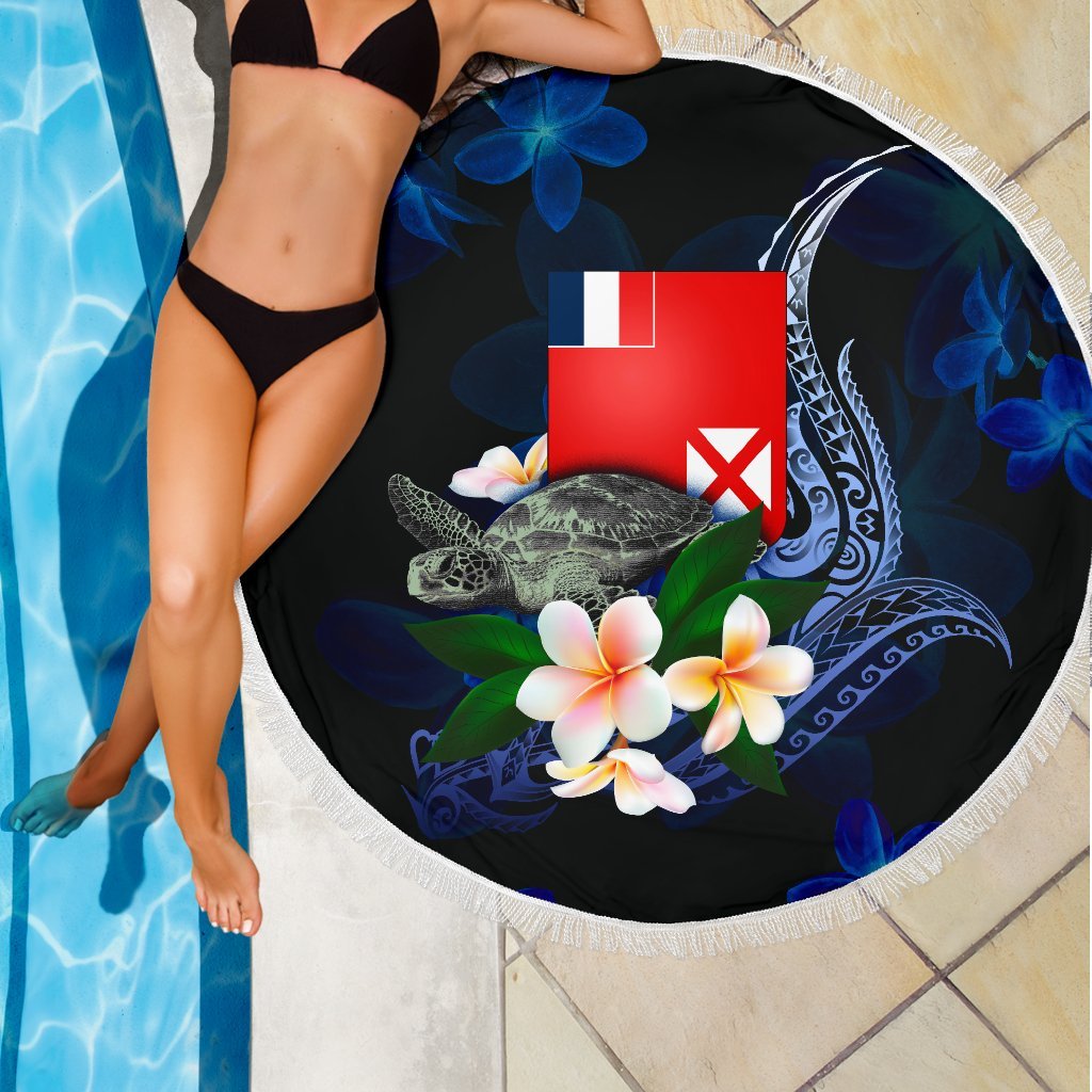 Wallis and Futuna Polynesian Beach Blanket - Turtle With Plumeria Flowers - Polynesian Pride