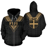 Fiji All Over Zip up Hoodie Gold Sailor Style Unisex Black - Polynesian Pride