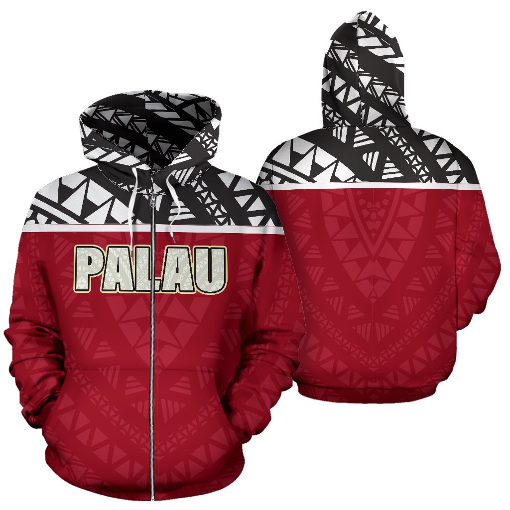 Palau All Over Zip up Hoodie Polynesian Red Version Unisex White - Polynesian Pride