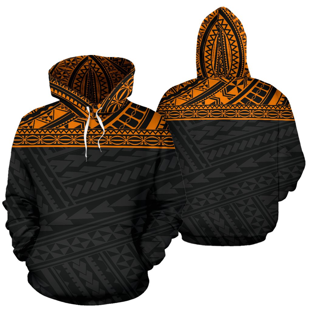 Poly All Over Hoodie Polynesian Orange Black Version Unisex Black - Polynesian Pride
