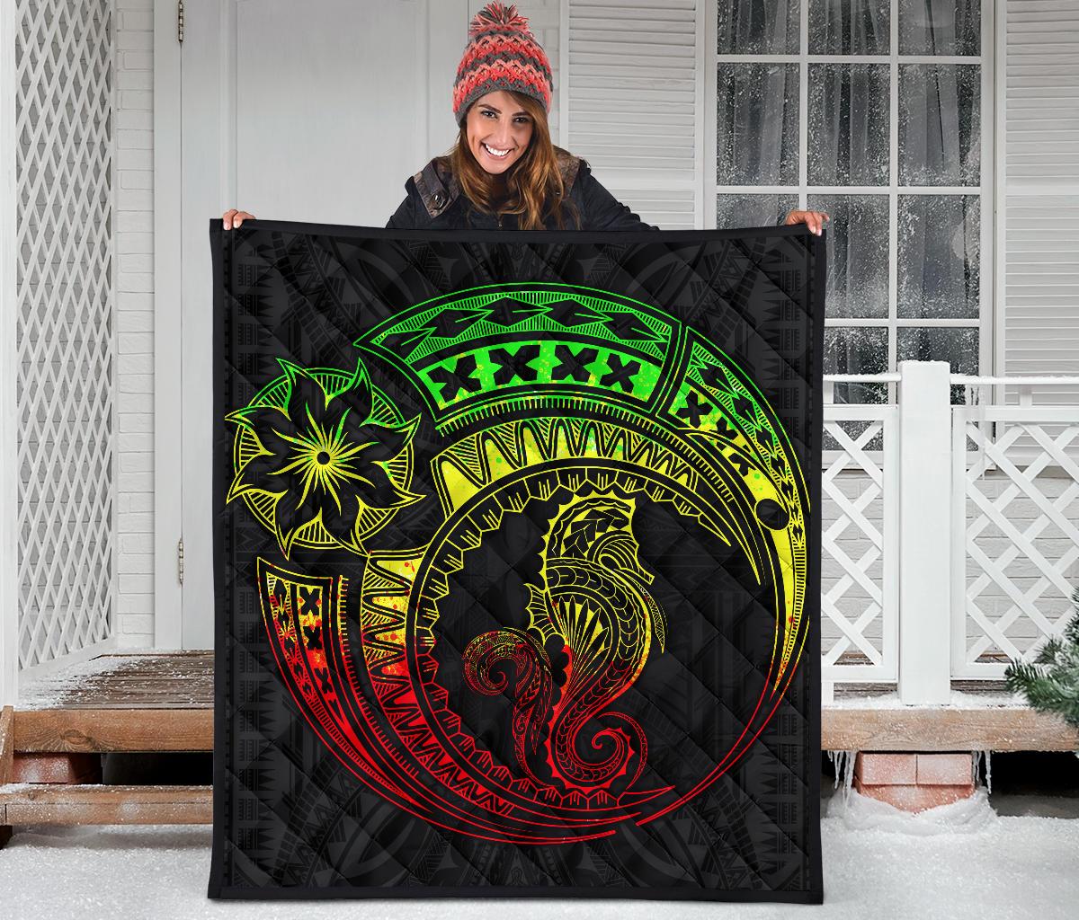 Polynesian Quilt - Polynesian Reggae Seahorse Tattoo - Polynesian Pride