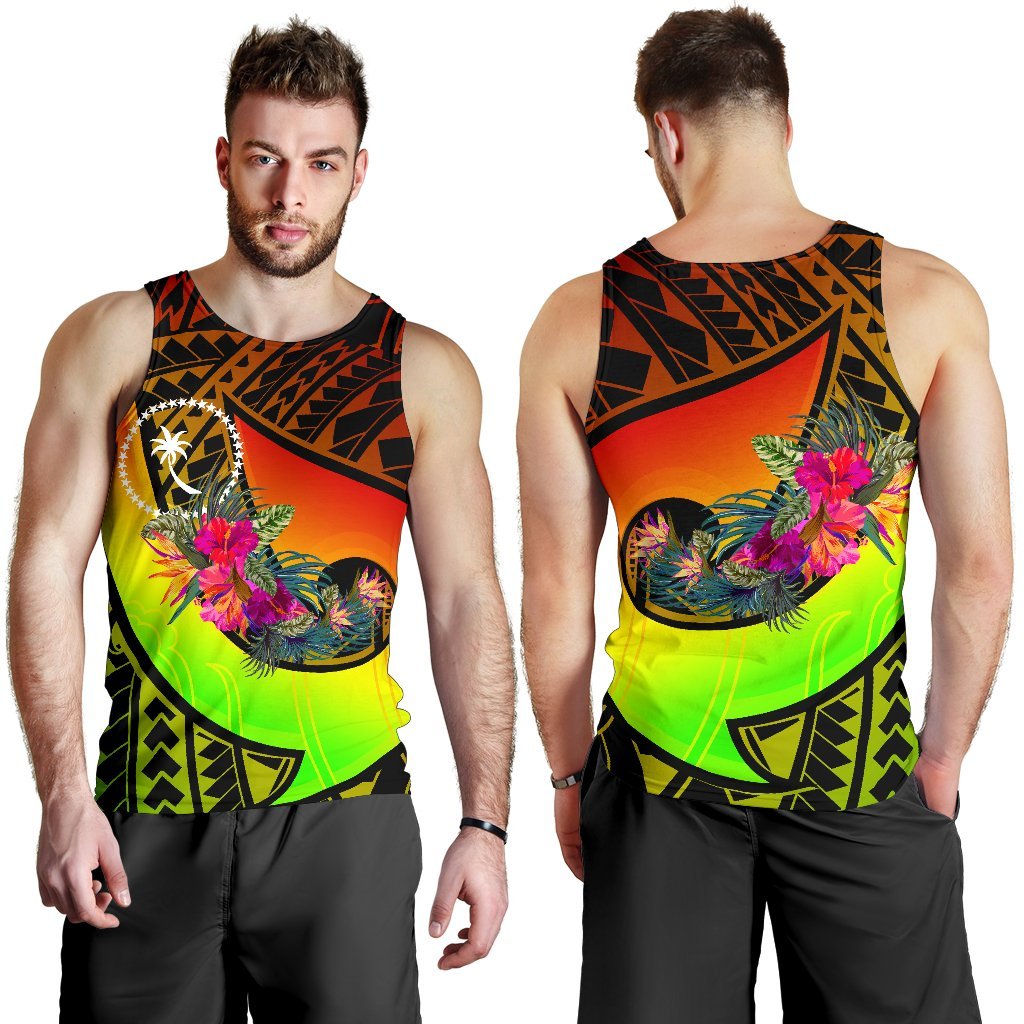 Chuuk Men's Tank Top - Polynesian Hook And Hibiscus (Reggae) - Polynesian Pride
