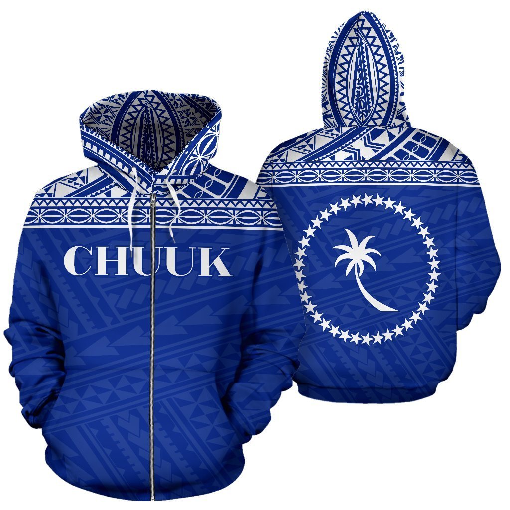 Chuuk State All Over Zip up Hoodie Federated States of Micronesia Unisex Blue - Polynesian Pride