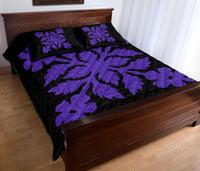 Hawaiian Quilt Bed Set Royal Pattern - Black And Purple - B2 Style - Polynesian Pride