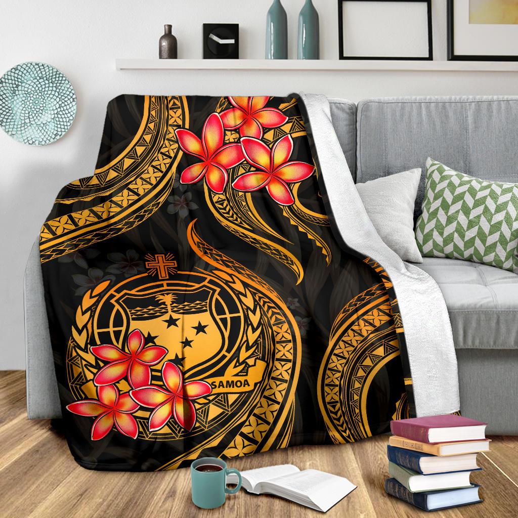 Samoa Polynesian Premium Blanket - Gold Plumeria - Polynesian Pride