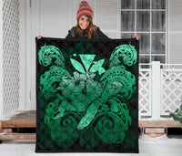Hawaii Turtle Wave Polynesian Premium Quilt - Hey Style Green - Polynesian Pride