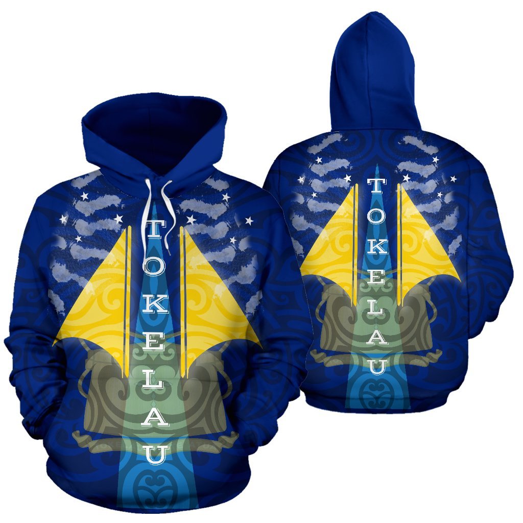 Tokelau All Over Hoodie Tokelau Flag Coat of Arms Design K9 Unisex Blue - Polynesian Pride