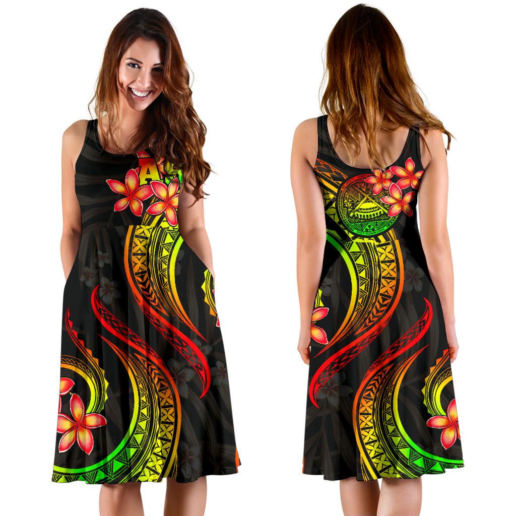 American Samoa Polynesian Midi Dress - Reggae Plumeria - Polynesian Pride