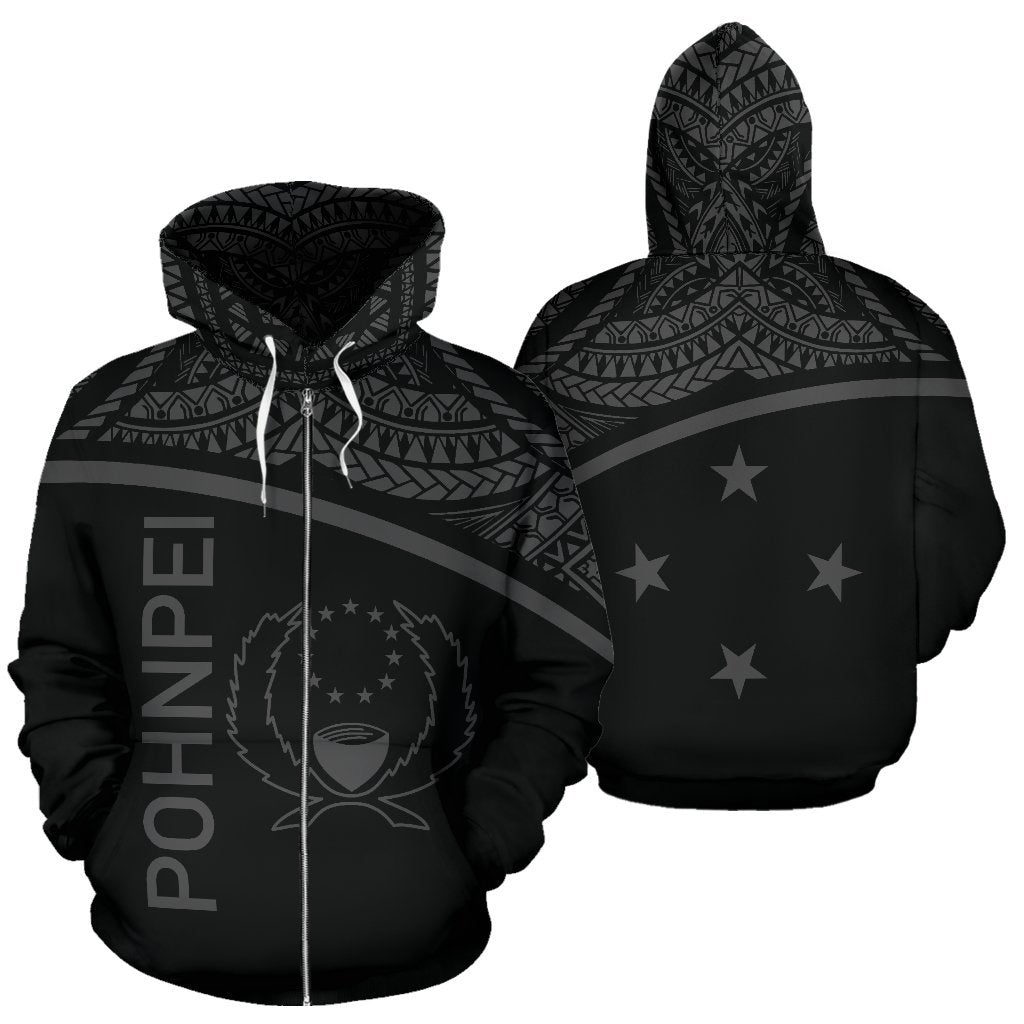 Pohnpei All Over Zip up Hoodie Micronesia Curve Style Unisex Black - Polynesian Pride