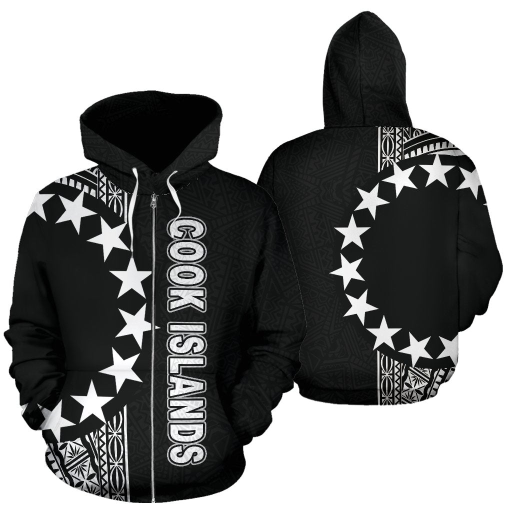 Cook Islands Polynesian Zip up Hoodie Line Black Unisex Black - Polynesian Pride