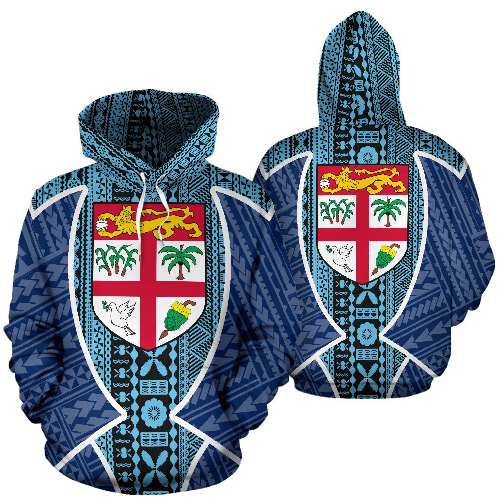 Fiji Tapa Hoodie Fiji Flag Sport Style Unisex Blue - Polynesian Pride