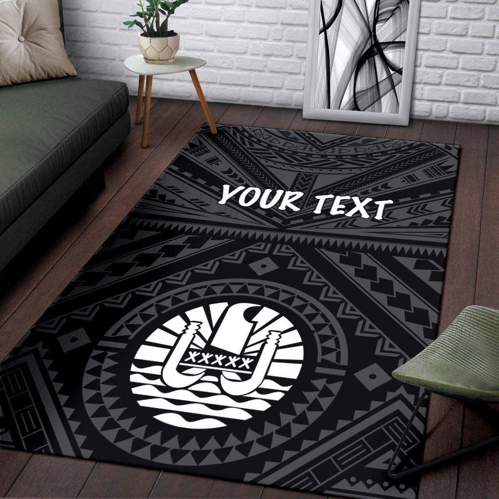 Tahiti Personalised Area Rug - Tahiti Seal In Polynesian Tattoo Style (Black) - Polynesian Pride