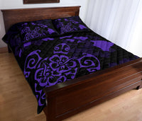 Turtle Hibiscus Map Purple Quilt Bed Set - Polynesian Pride