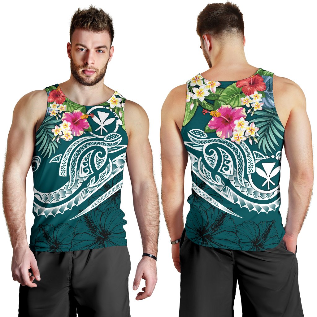 Polynesian Hawaii Kanaka Maoli Men's Tank Top - Summer Plumeria Blue - Polynesian Pride