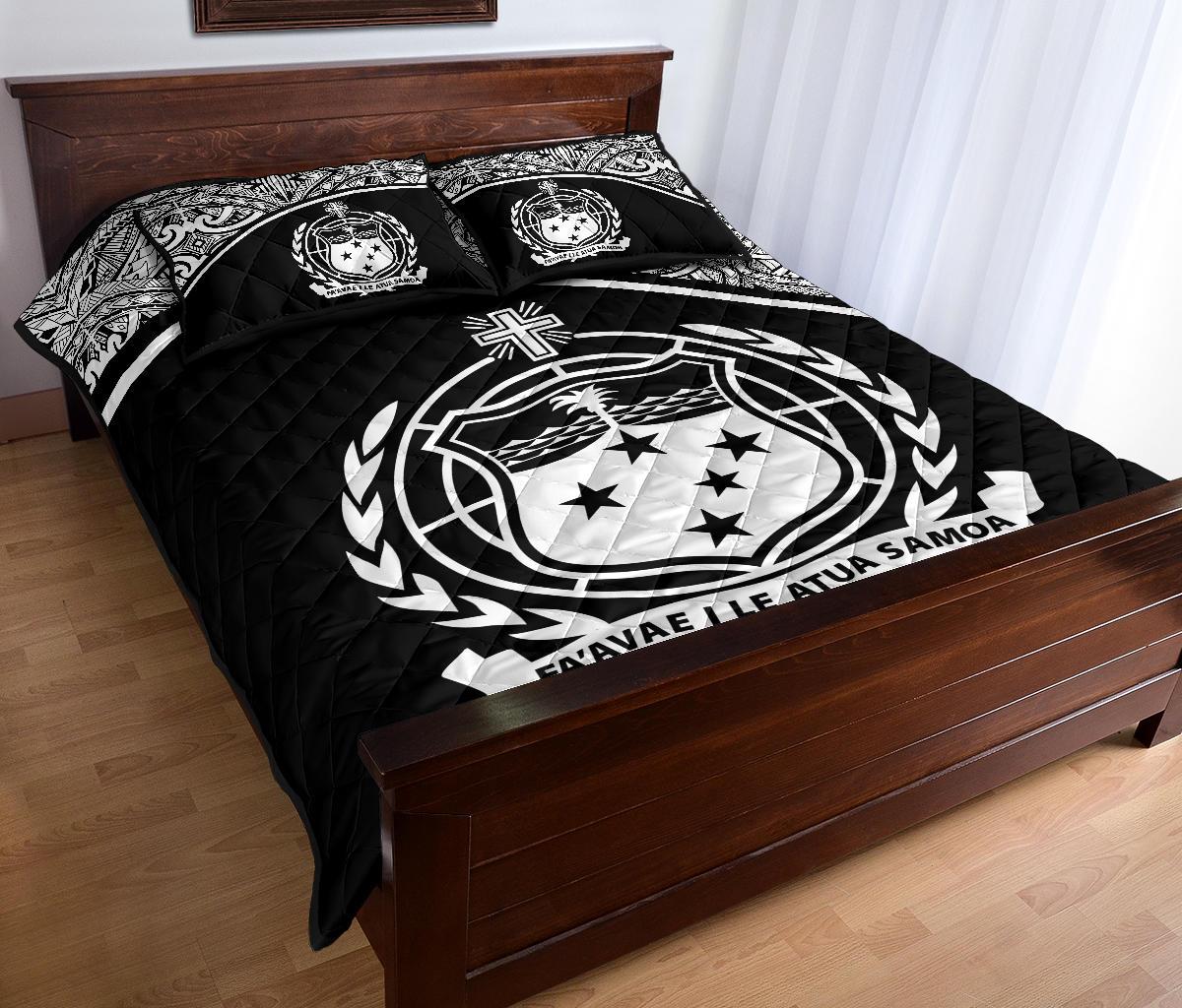 Samoa Quilt Bed Set - Samoa Coat Of Arms Black Curve Version - Polynesian Pride