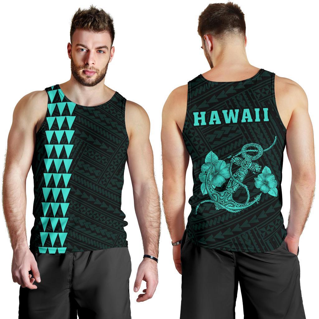 Hawaii Kakau Polynesian Anchor Men's Tank Top - Turquoise Turquoise - Polynesian Pride