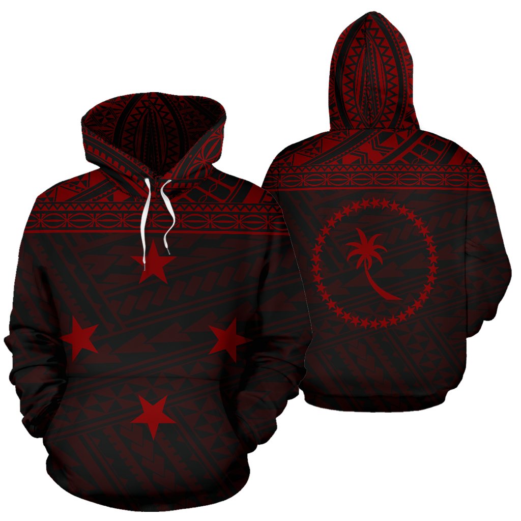 Federated States of Micronesia All Over Hoodie Chuuk Red Style Unisex Black - Polynesian Pride