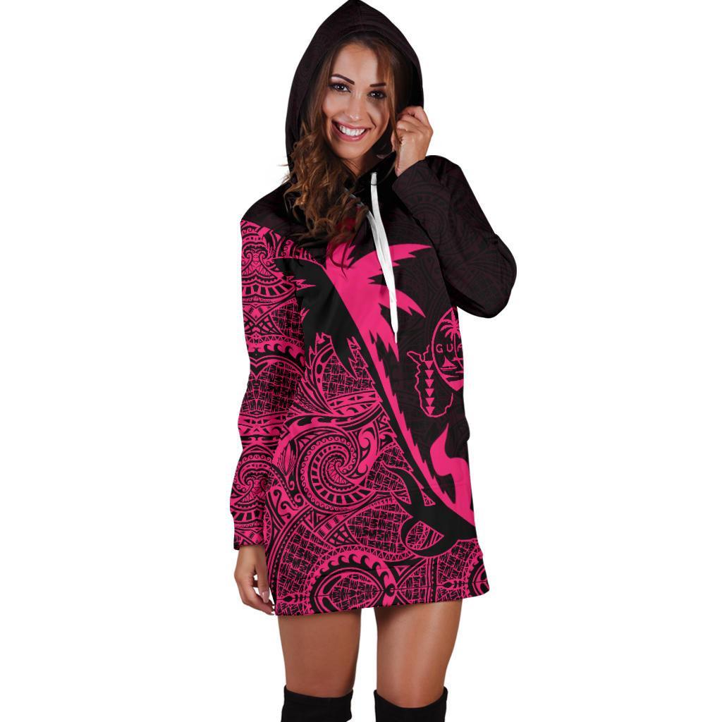 Guam Hoodie Dress - Guam Flag Coconut Tree Pink K4 - Polynesian Pride