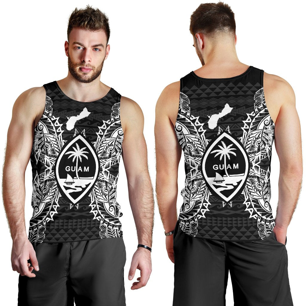 Guam Polynesian Men Tank Top Map Black - Polynesian Pride