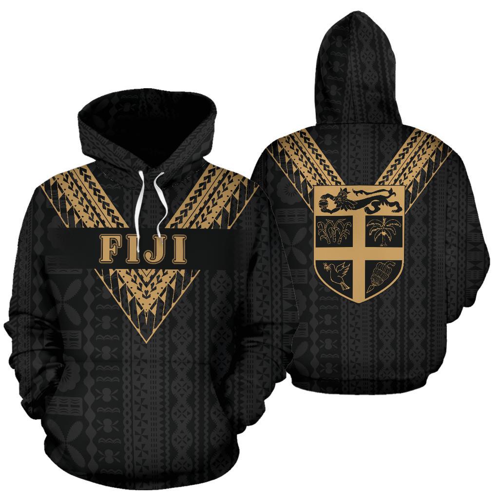 Fiji All Over Hoodie Gold Sailor Style Unisex Black - Polynesian Pride