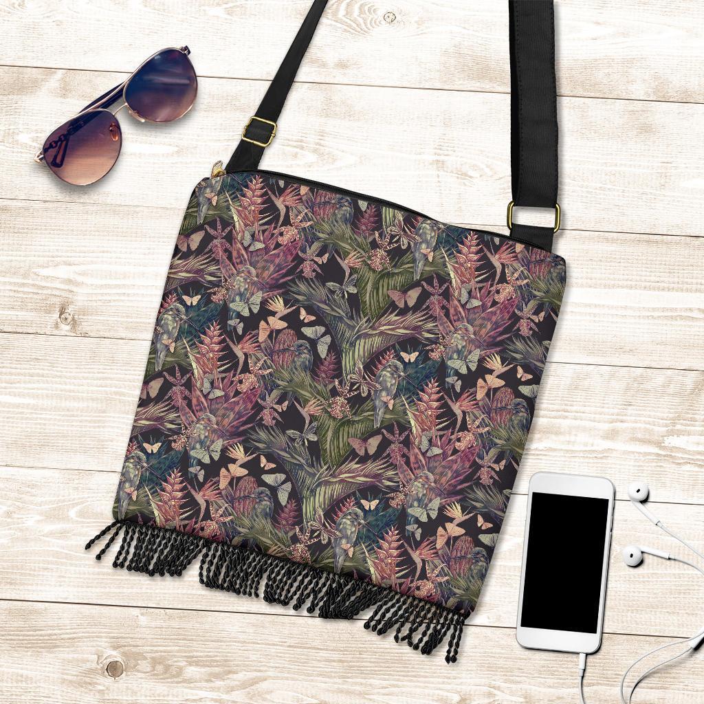 Hawaii Palm Leaves, Tropical Flowers Crossbody Boho Handbag - Polynesian Pride