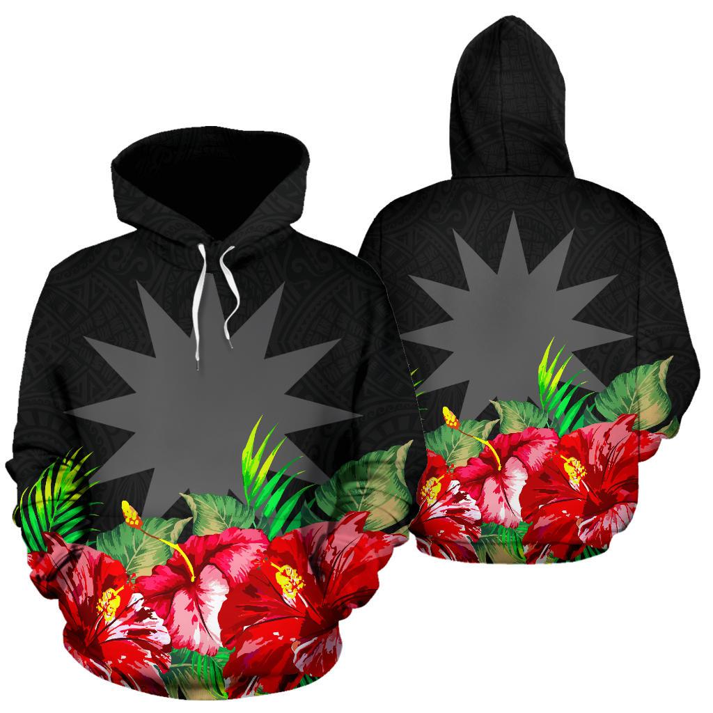 Nauru Polynesian Hoodie Black Hibiscus Unisex Black - Polynesian Pride