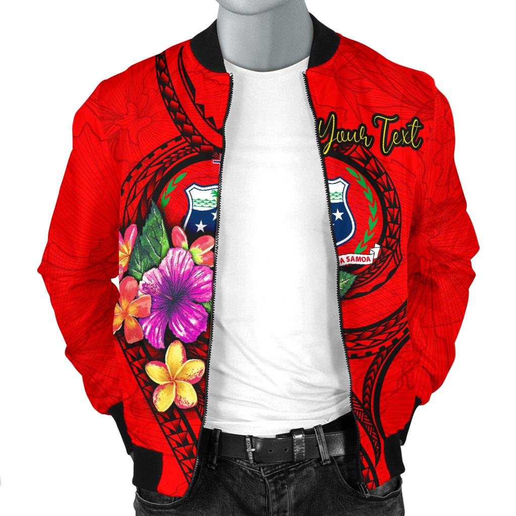 Samoa Polynesian Custom Personalised Men's Bomber Jacket - Floral With Seal Red - Polynesian Pride