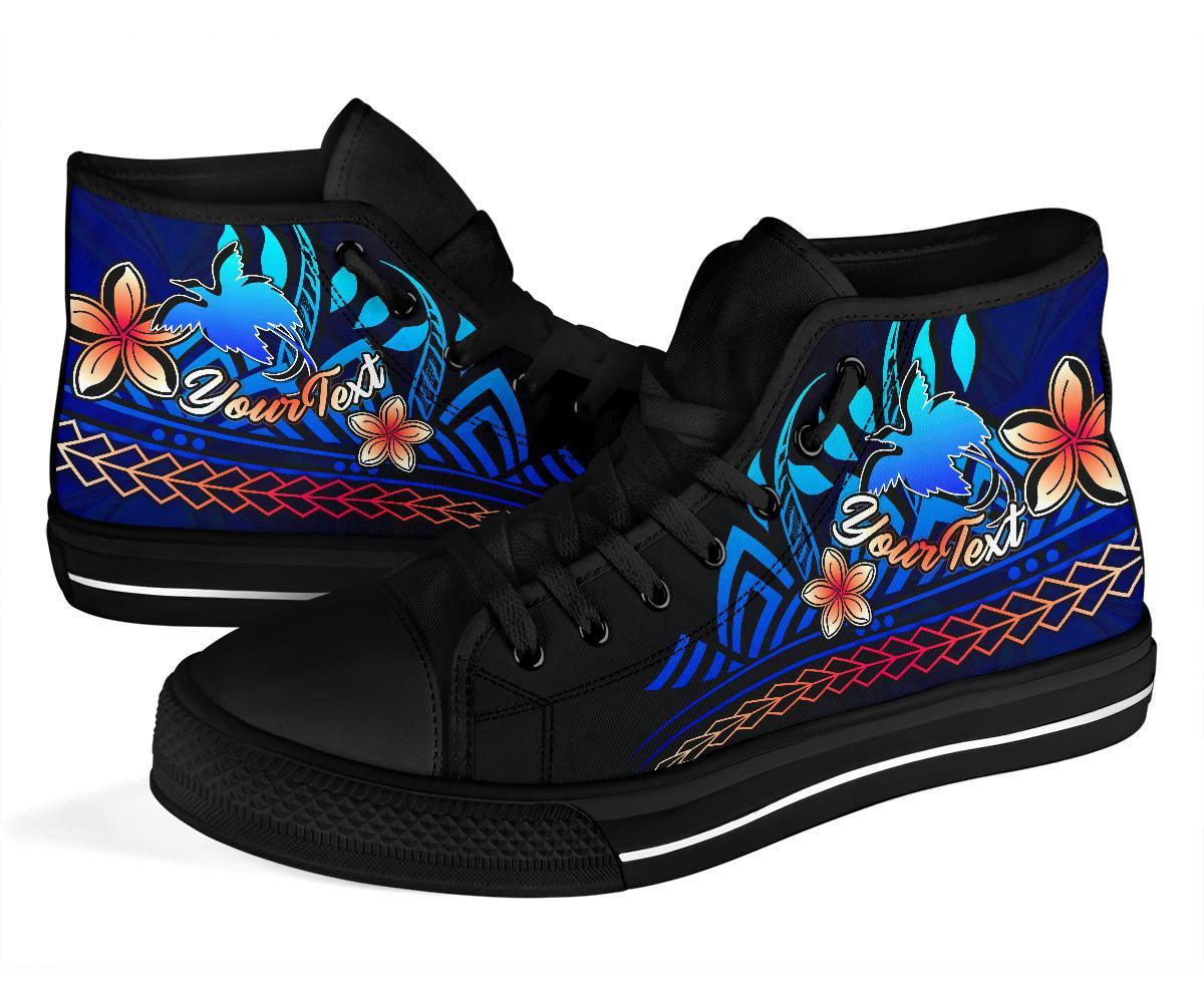 Papua New Guinea Custom Personalised High Top Shoes Blue - Vintage Tribal Mountain - Polynesian Pride