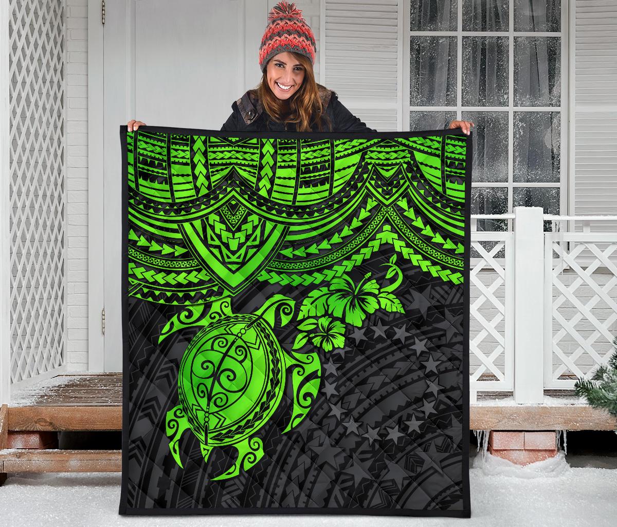 Cook Islands Polynesian Premium Quilt - Green Turtle - Polynesian Pride