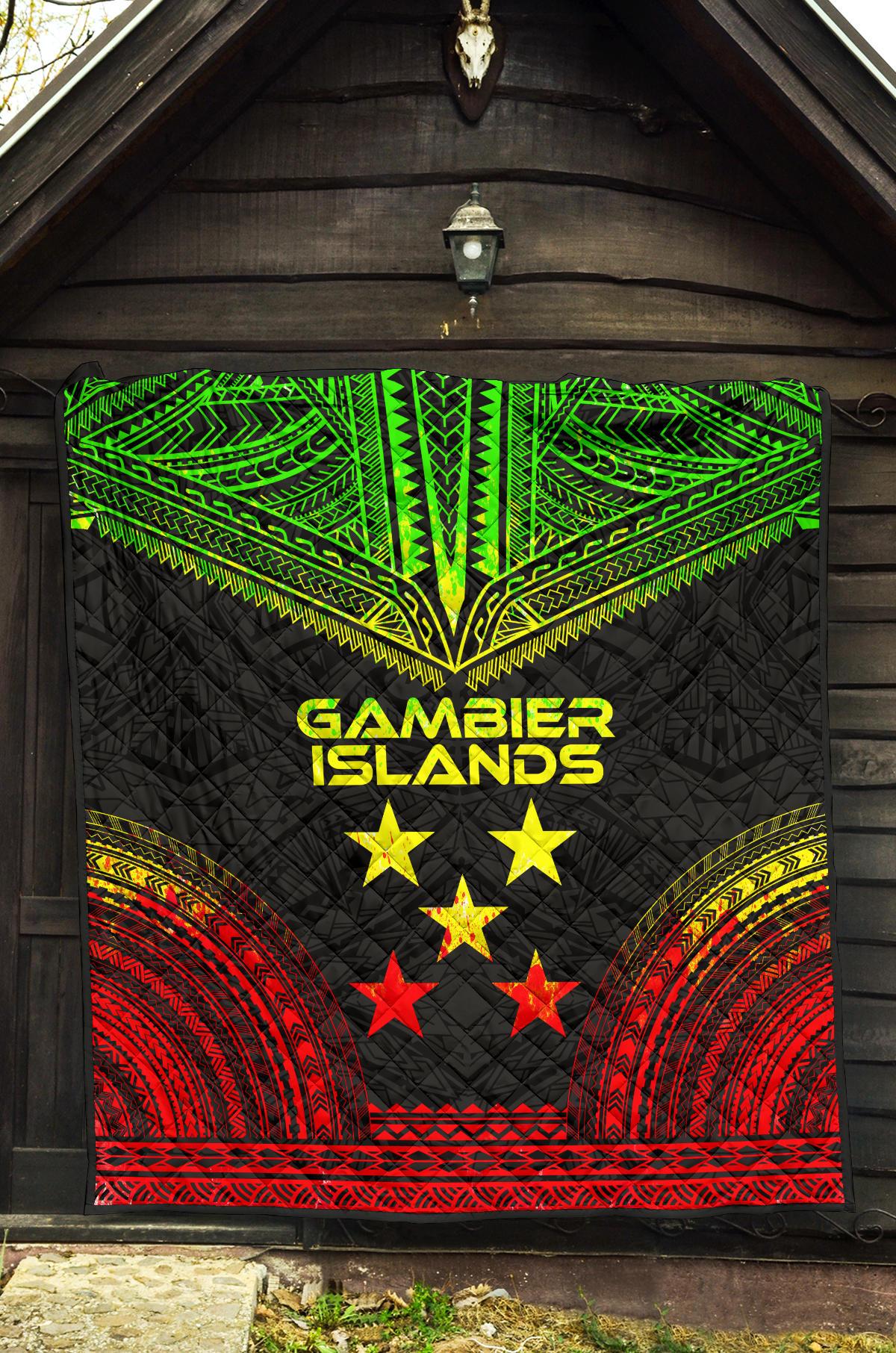 Gambier Islands Premium Quilt - Gambier Islands Flag Polynesian Chief Reggae Version - Polynesian Pride