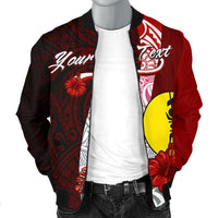 New Caledonia Polynesian Custom Personalised Men's Bomber Jacket - Coat Of Arm With Hibiscus - Polynesian Pride