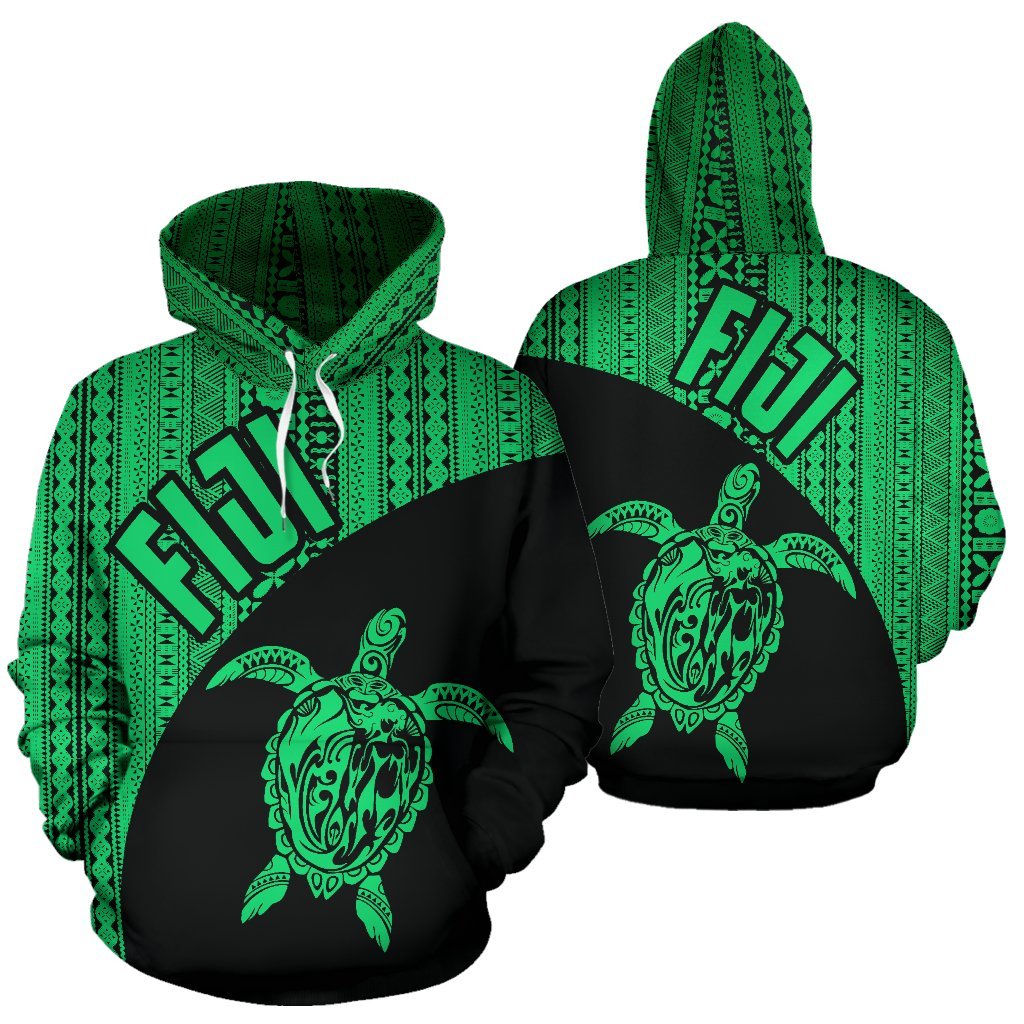 Fiji Tapa Hoodie Fiji Turtle Mermaid Green Unisex Black - Polynesian Pride