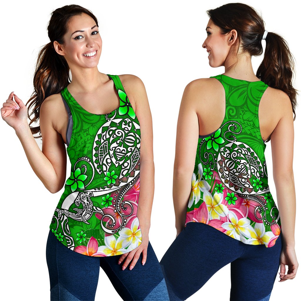 Polynesian Women's Racerback Tank - Turtle Plumeria Green Color - Polynesian Pride