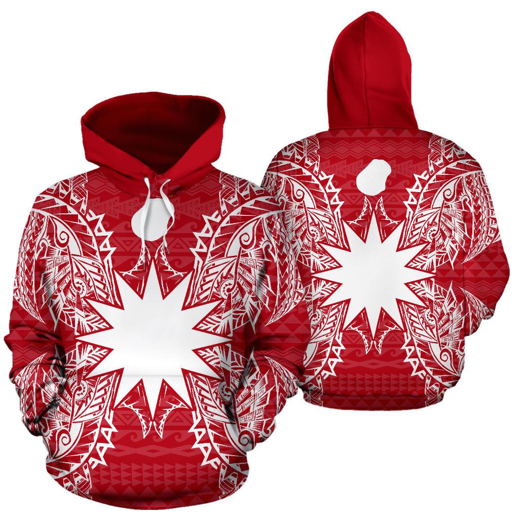 Nauru Polynesian ll Over Hoodie Map Red White Unisex Red nd White - Polynesian Pride