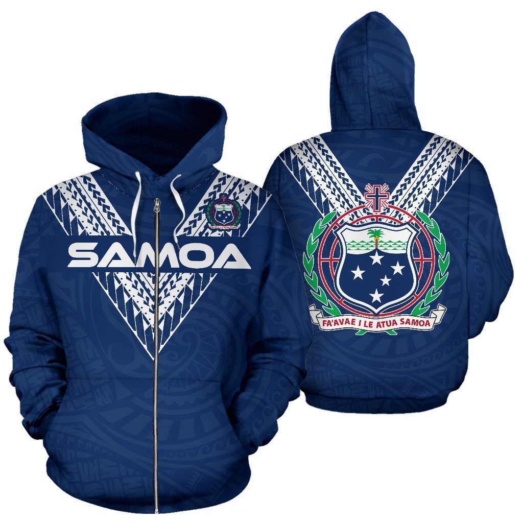 Samoa Polynesian All Over Zip up Hoodie Unisex White - Polynesian Pride