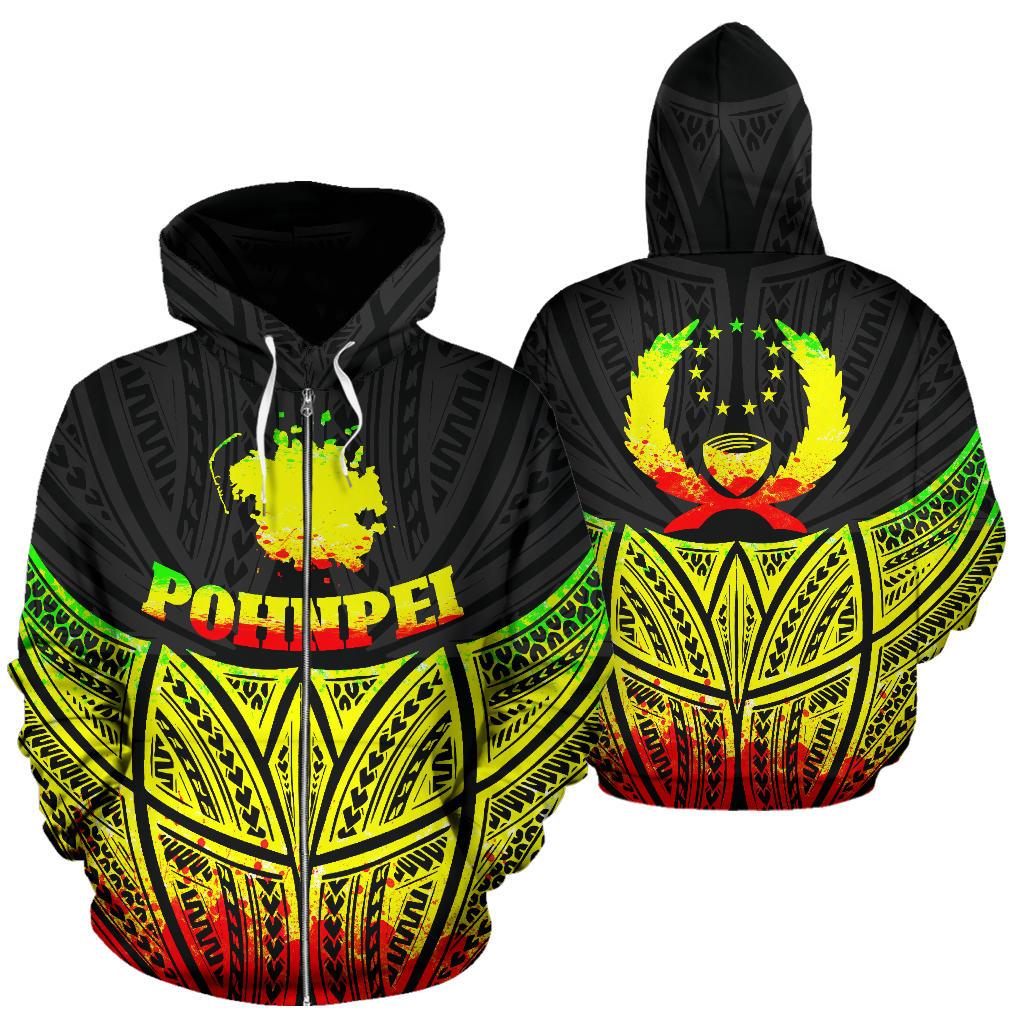 Pohnpei Polynesian Zip up Hoodie Reggae Pride Map and Seal Unisex Reggae - Polynesian Pride