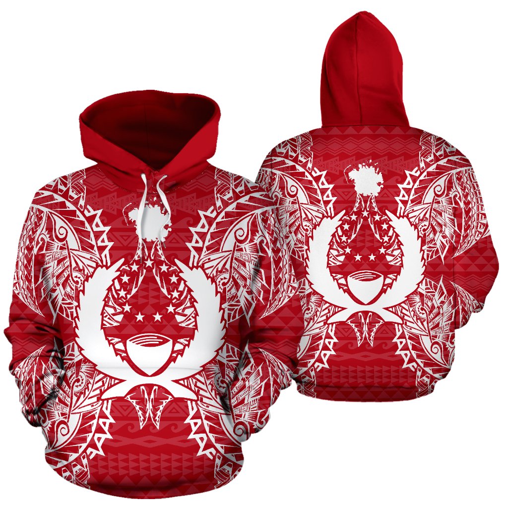Pohnpei Polynesian ll Over Hoodie Map Red White Unisex Red nd White - Polynesian Pride