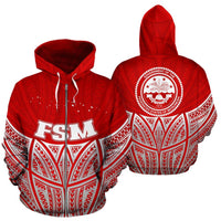 Federated States of Micronesia Polynesian Zip up Hoodie Red Pride Map and Seal Unisex Red - Polynesian Pride