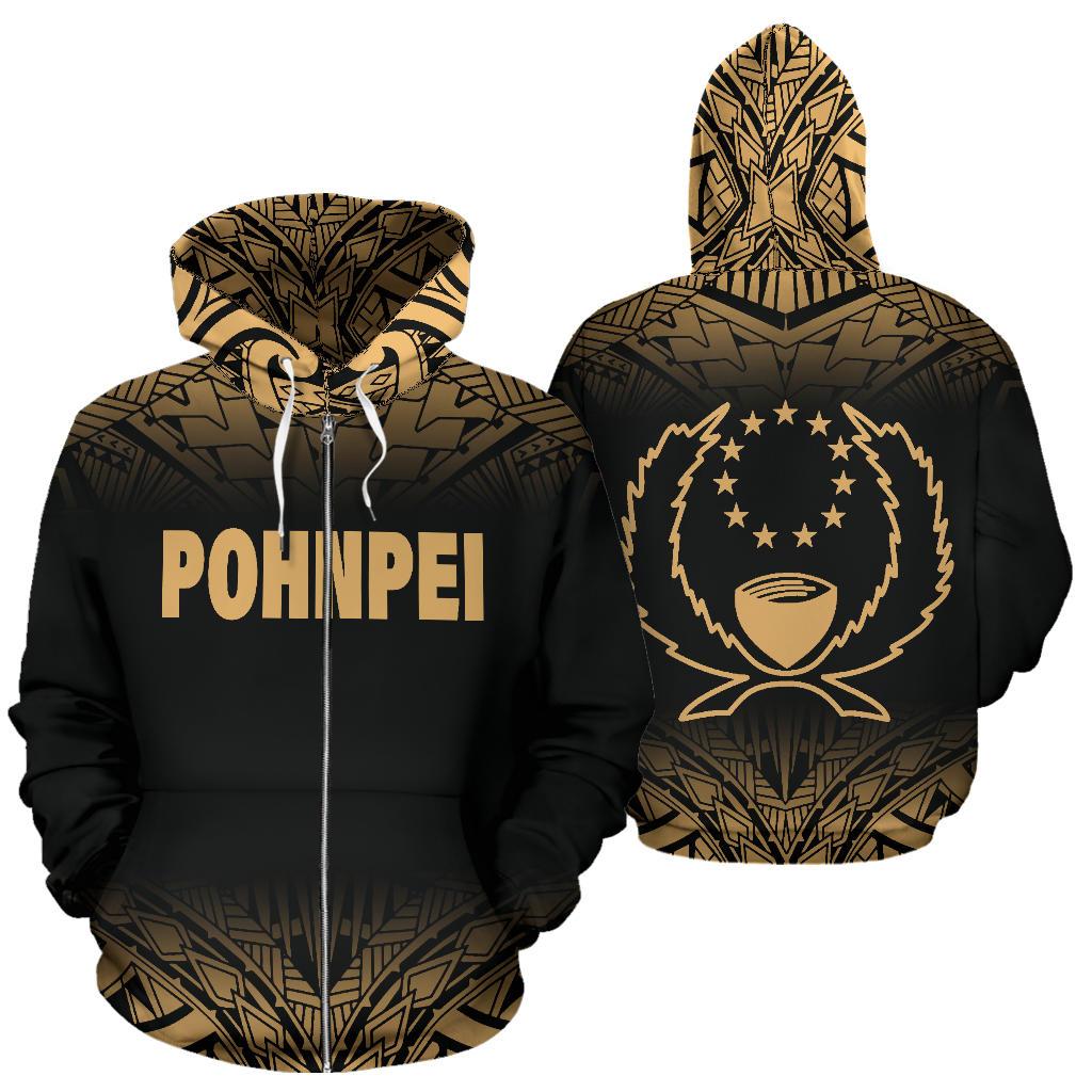 Pohnpei All Over Zip up Hoodie Gold Fog Style Unisex Black And White - Polynesian Pride