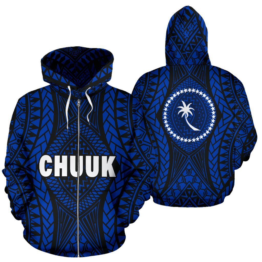 Chuuk All Over Zip up Hoodie Micronesia Central Style Unisex Black - Polynesian Pride