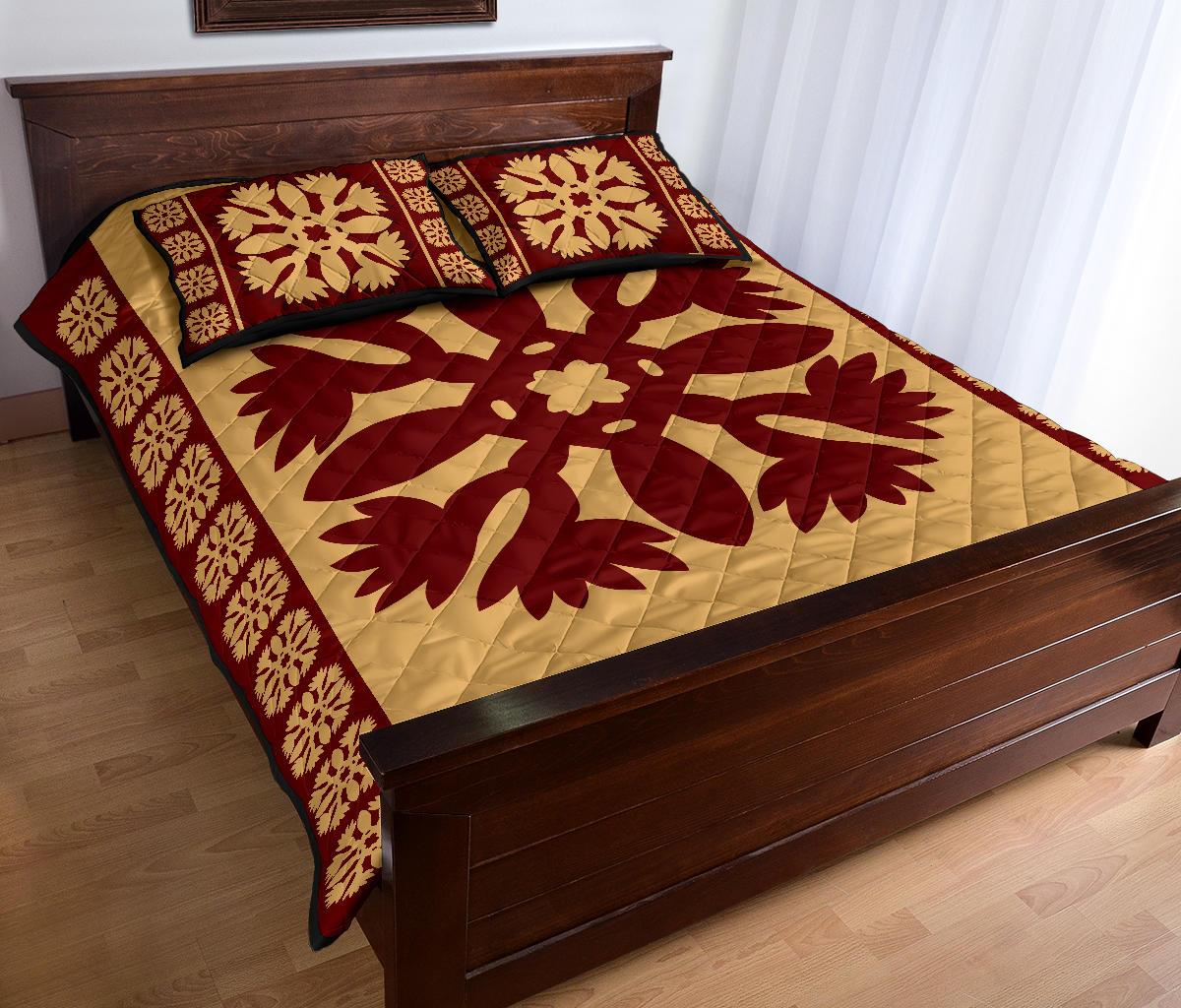 Hawaiian Quilt Pattern Palm Tree Wings Quilt Bed Set - Polynesian Pride