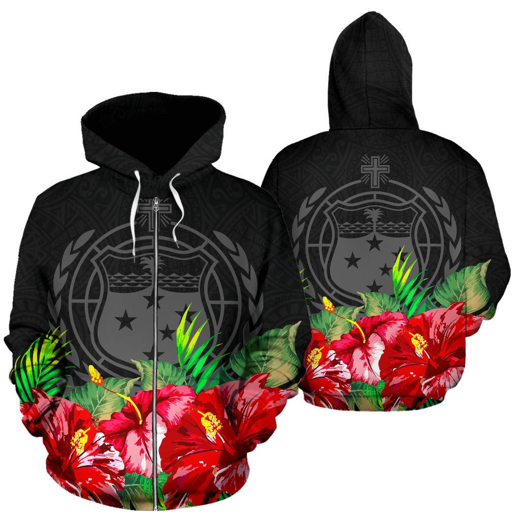 Samoa Polynesian Zip Hoodie Black Hibiscus Unisex Black - Polynesian Pride