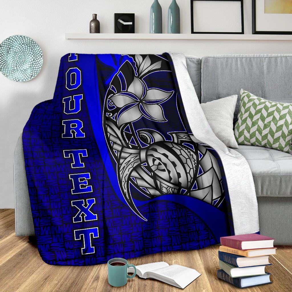 Polynesian Hawaii Custom Personalised Premium Blanket Blue - Turtle with Hook - Polynesian Pride