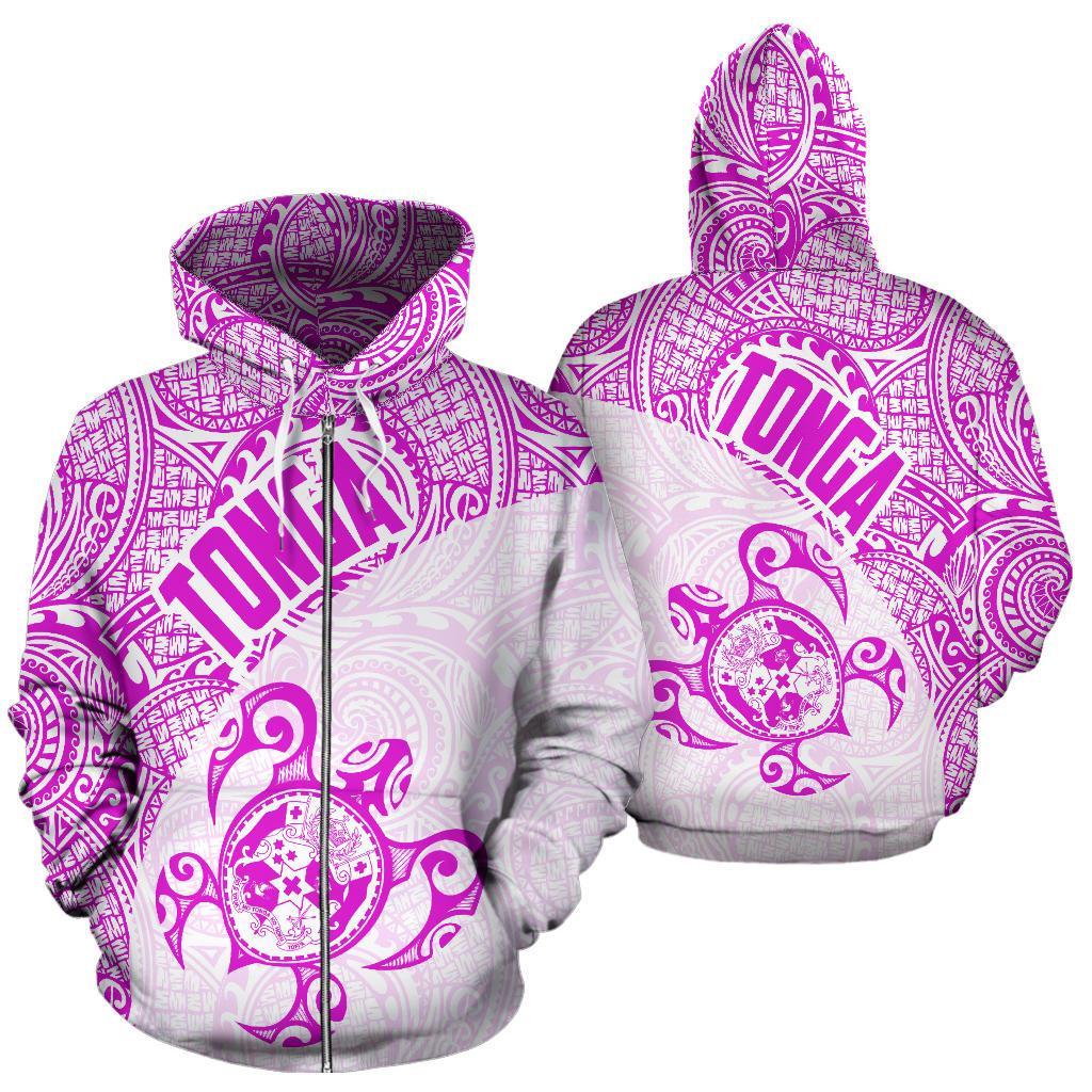 Tonga Zip up Hoodie Tonga TurCoat of Arms In Turtle Polynesian Tattoo 080 Unisex Black - Polynesian Pride