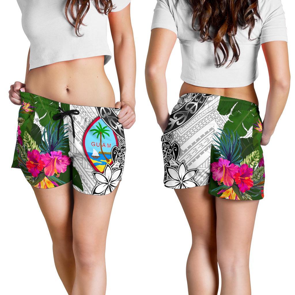 Guam Women's Short White - Turtle Plumeria Banana Leaf - Polynesian Pride